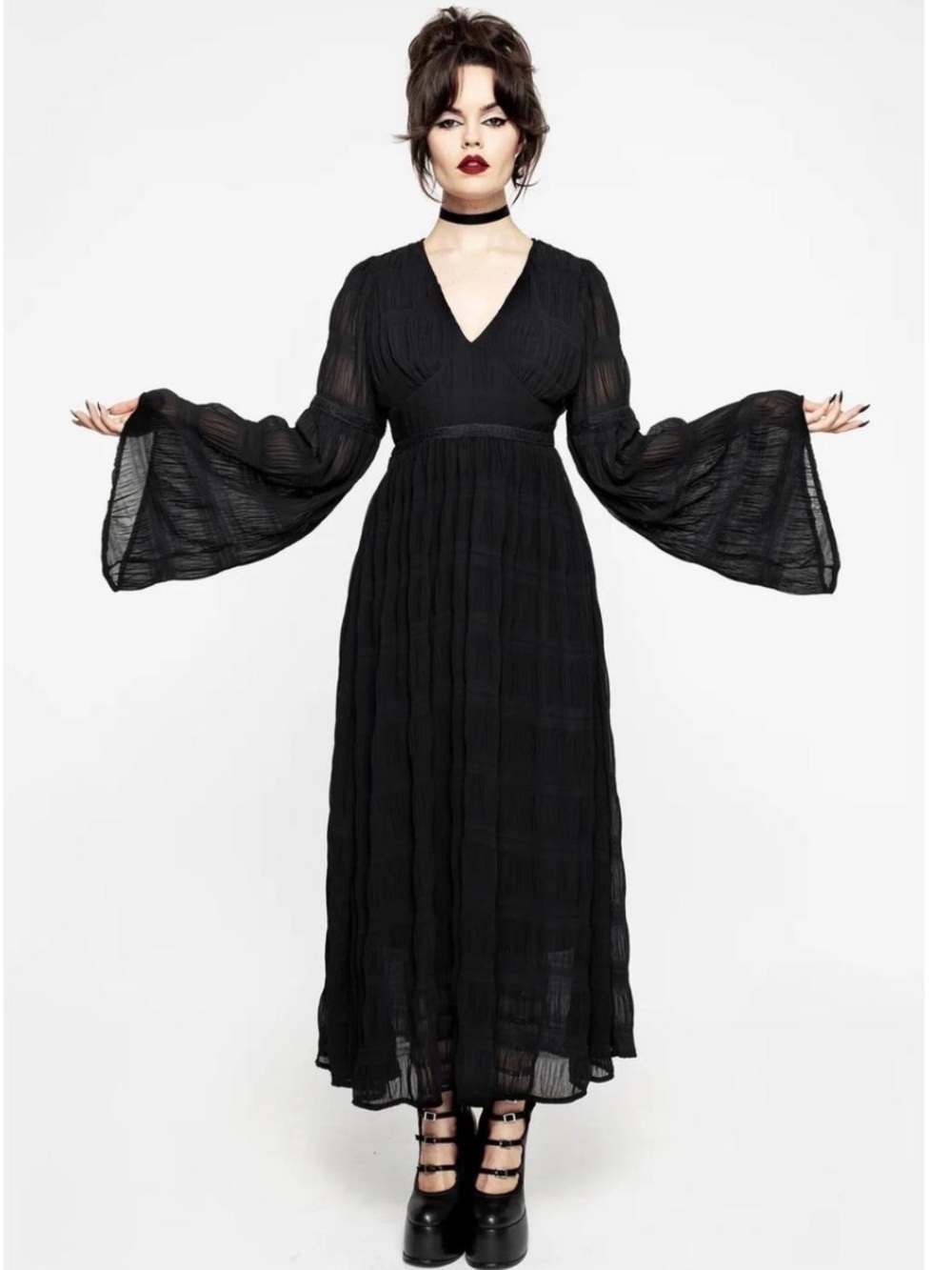 Disturbia Whimsigoth Fairy Goth Bell Sleeve Deidra Black Lace Dress US10/UK14
